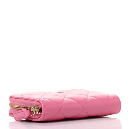 Chanel Lambskin Quilted Zip Around Coin Purse Wallet Pink Yellow 4 of 7