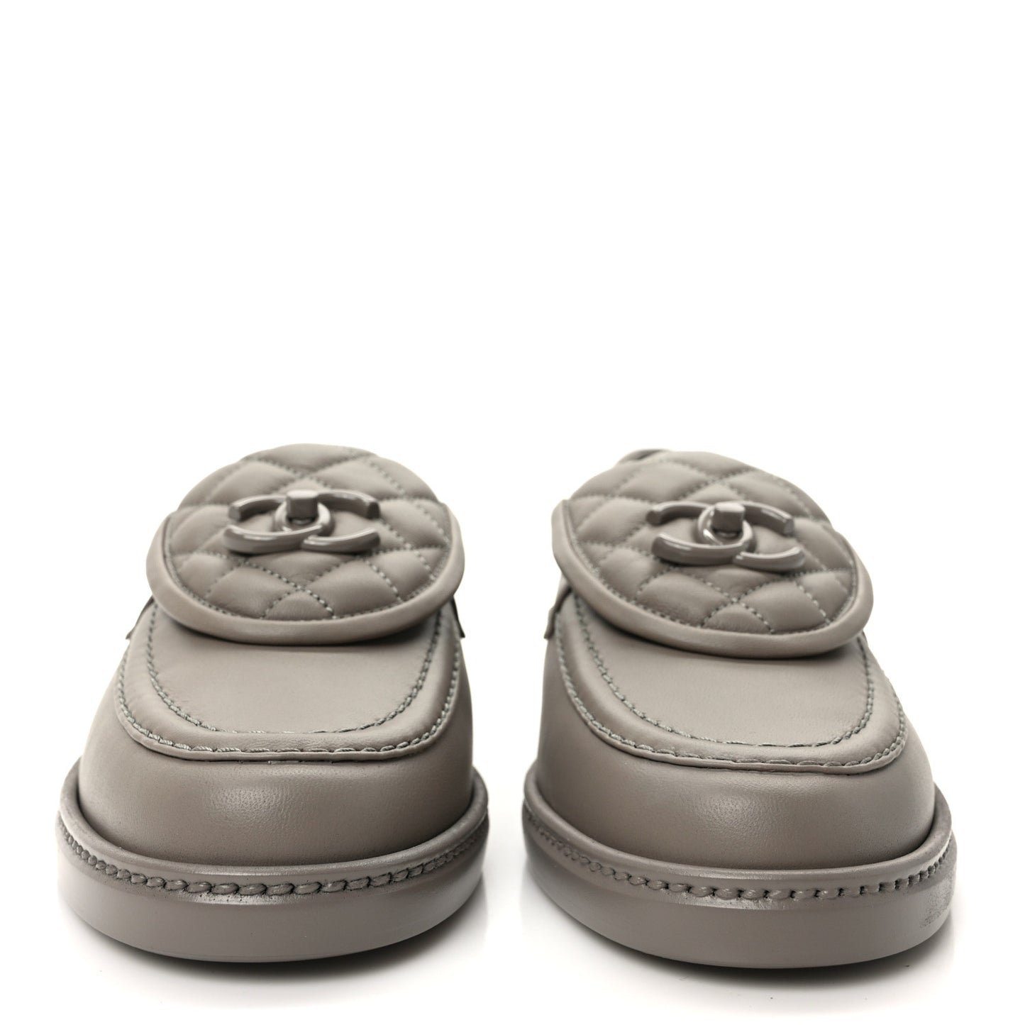 Lambskin Quilted CC Turnlock Moccasins 38.5 Grey