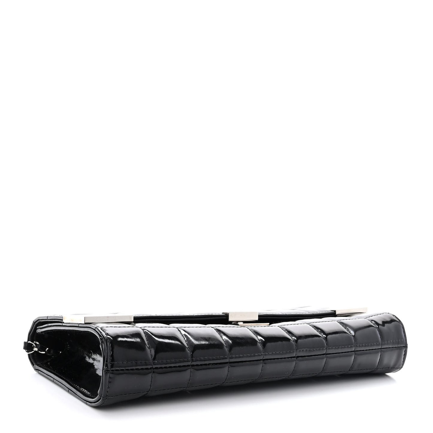 Patent Chocolate Bar Chain Clutch Black