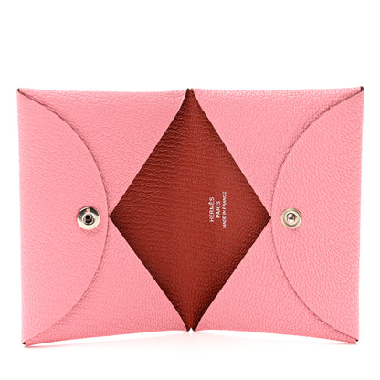 Hermes Chevre Chandra Verso Calvi Card Case Rose Confetti Brique 5 of 7