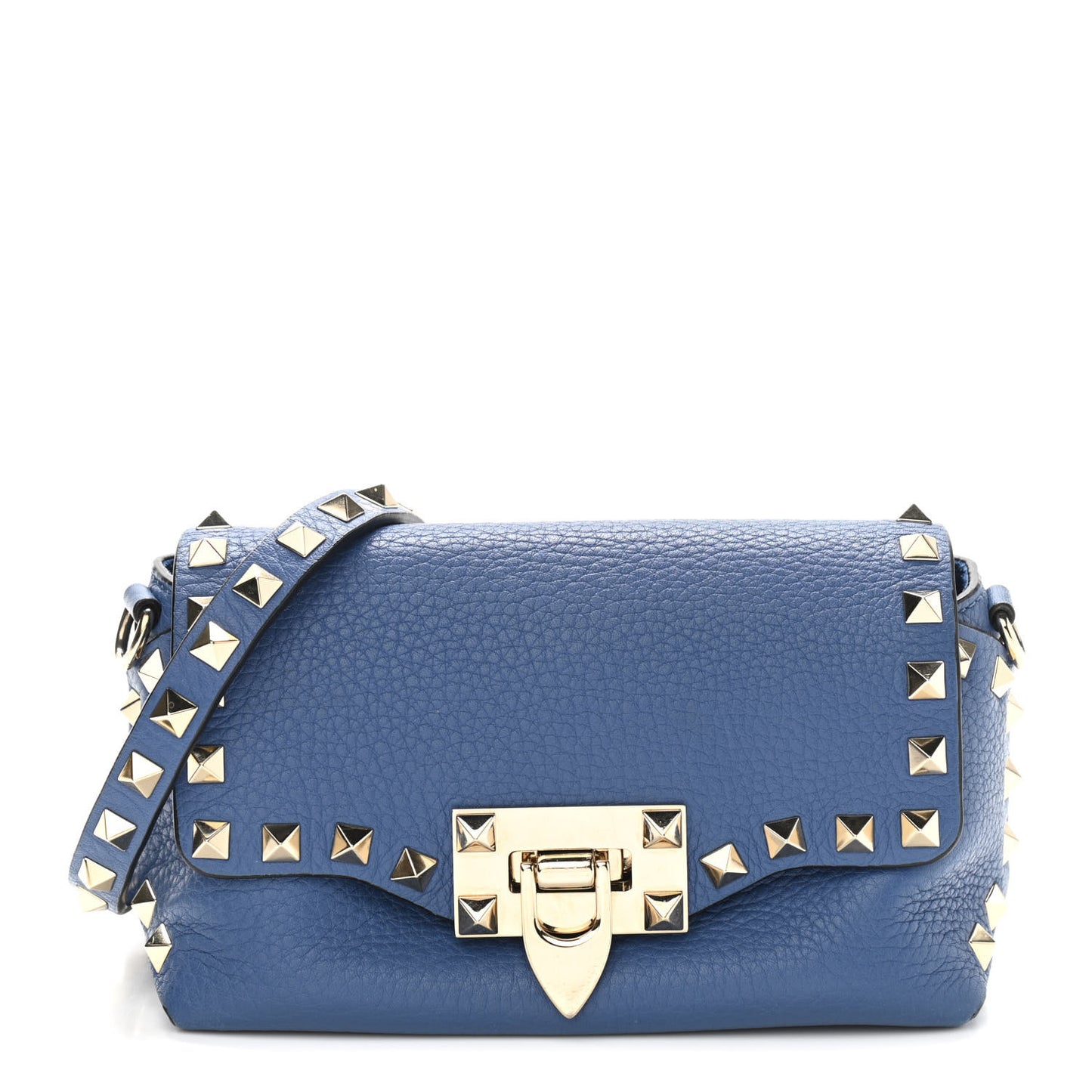 Pebbled Calfskin Mini Rockstud Flap Saddle Crossbody Bag Blue