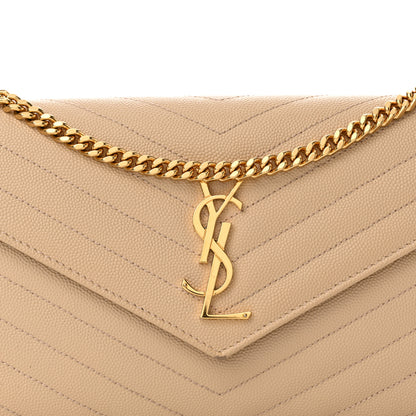 Saint Laurent Grain De Poudre Matelasse Chevron Monogram Chain Wallet Nude Powder 8 of 12