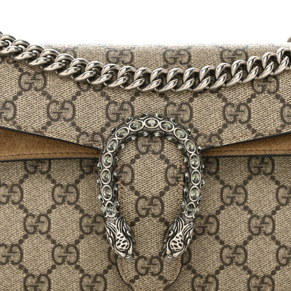 Gucci GG Supreme Monogram Suede Crystal Small Dionysus Shoulder Bag Beige Ebony Taupe 8 of 14