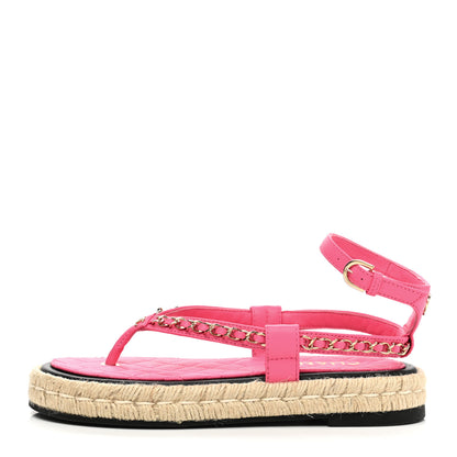 Chanel Lambskin Chain CC Thong Espadrille Sandals 36 Pink 1 of 9