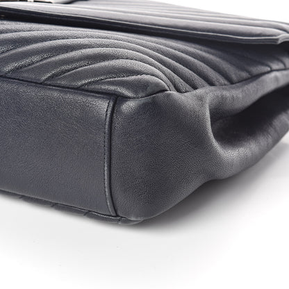 Saint Laurent Sheepskin Matelasse Chevron Monogram Large College Satchel Deep Marine 13 of 13