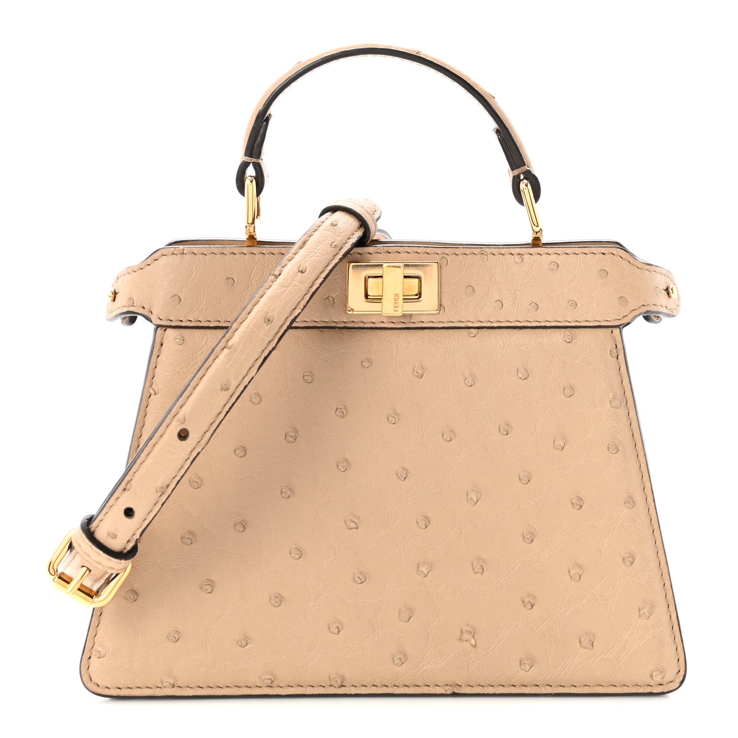 Fendi Ostrich Shiny Nappa Petite Peekaboo I SEE U Satchel Sasso 1 of 9