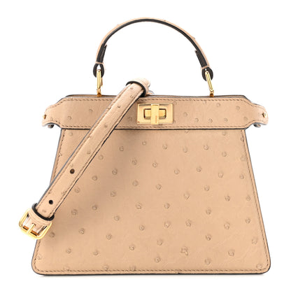 Fendi Ostrich Shiny Nappa Petite Peekaboo I SEE U Satchel Sasso 1 of 9
