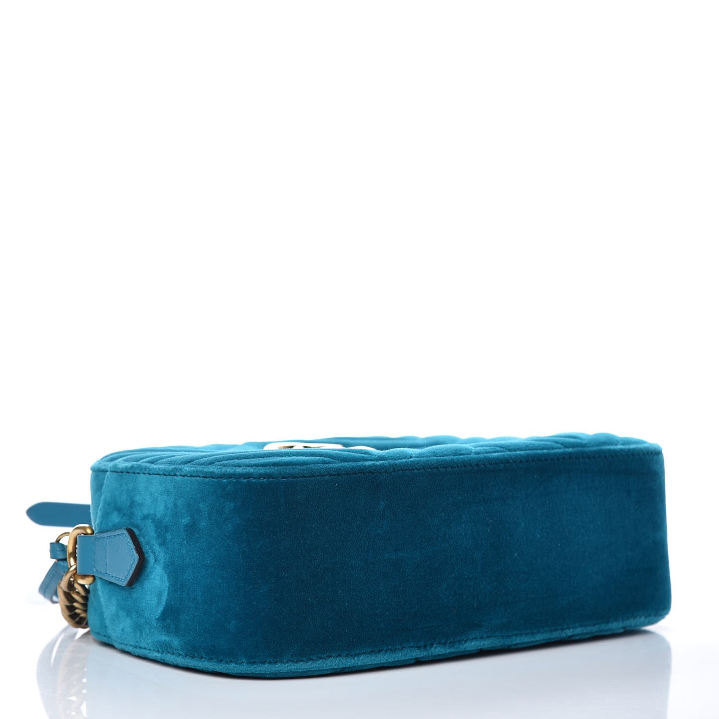 Velvet Matelasse Small GG Marmont Chain Shoulder Bag Pavone Cyan