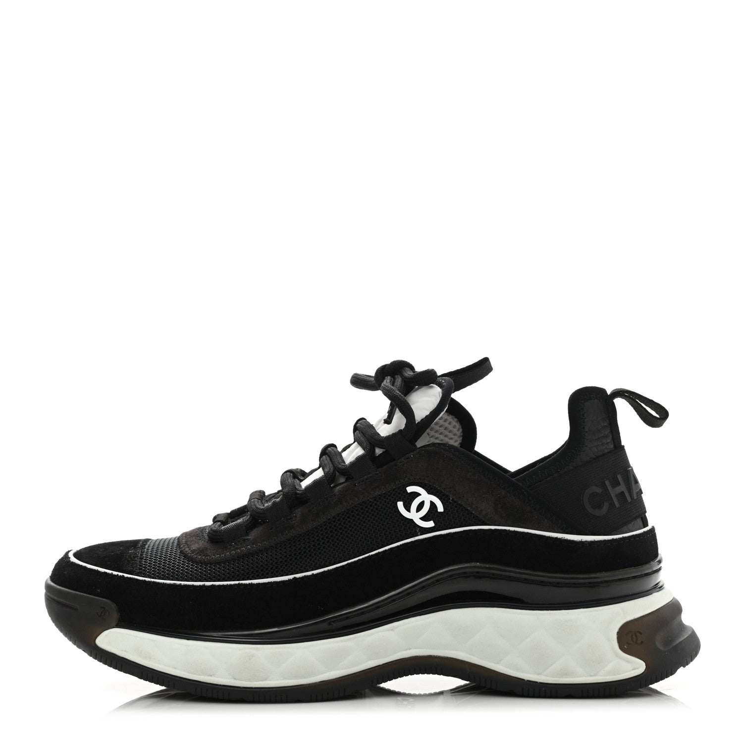Chanel Fabric Suede CC Sneakers 38 Black Dark Grey 1 of 8