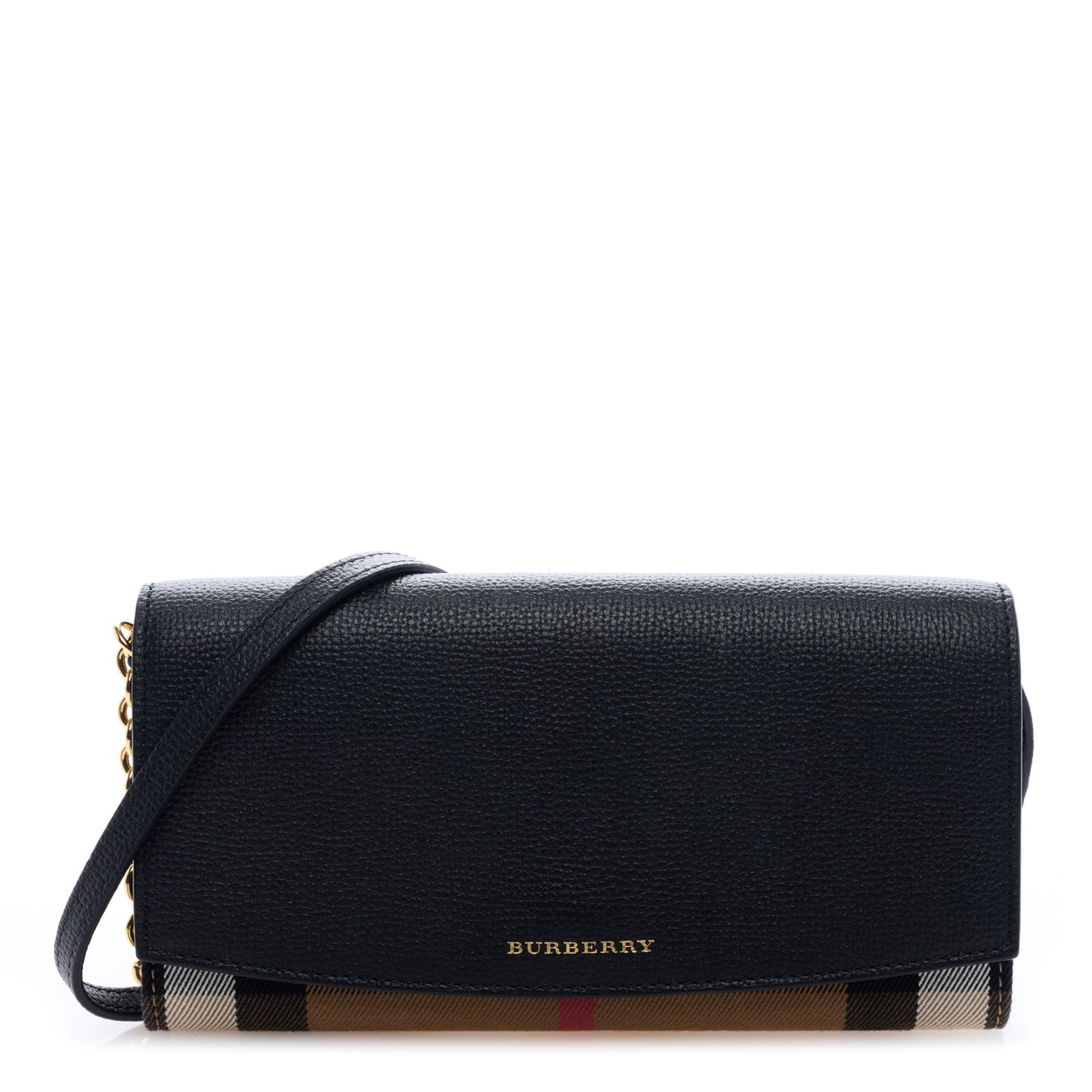 Grainy Calfskin House Check Henley Wallet On Chain Black