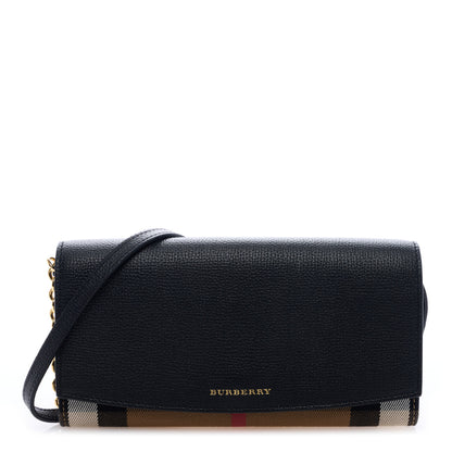 Burberry Grainy Calfskin House Check Henley Wallet On Chain Black 1 of 8