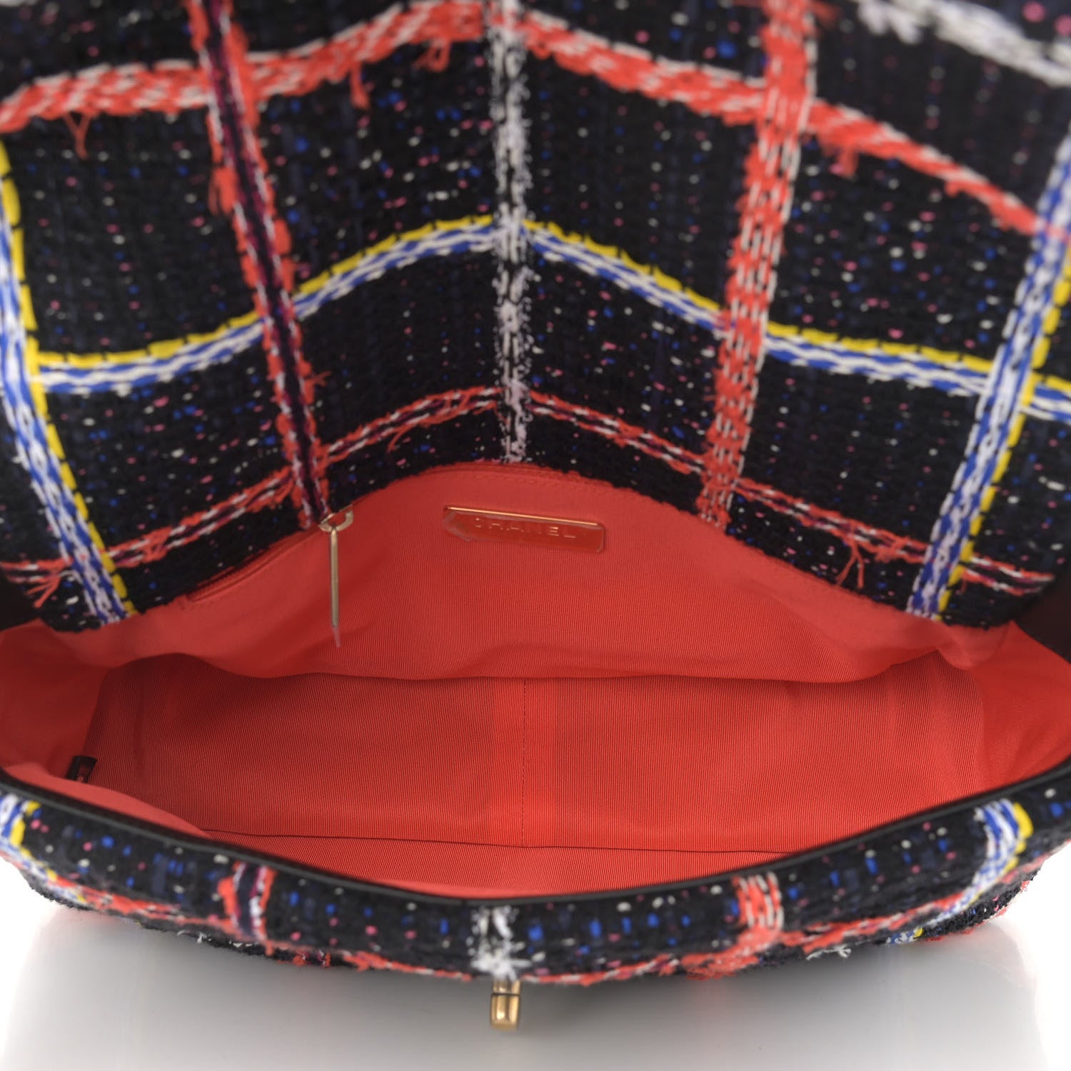 Chanel Tweed Quilted Large Chanel 19 Flap Black Orange Blue 7 of 10