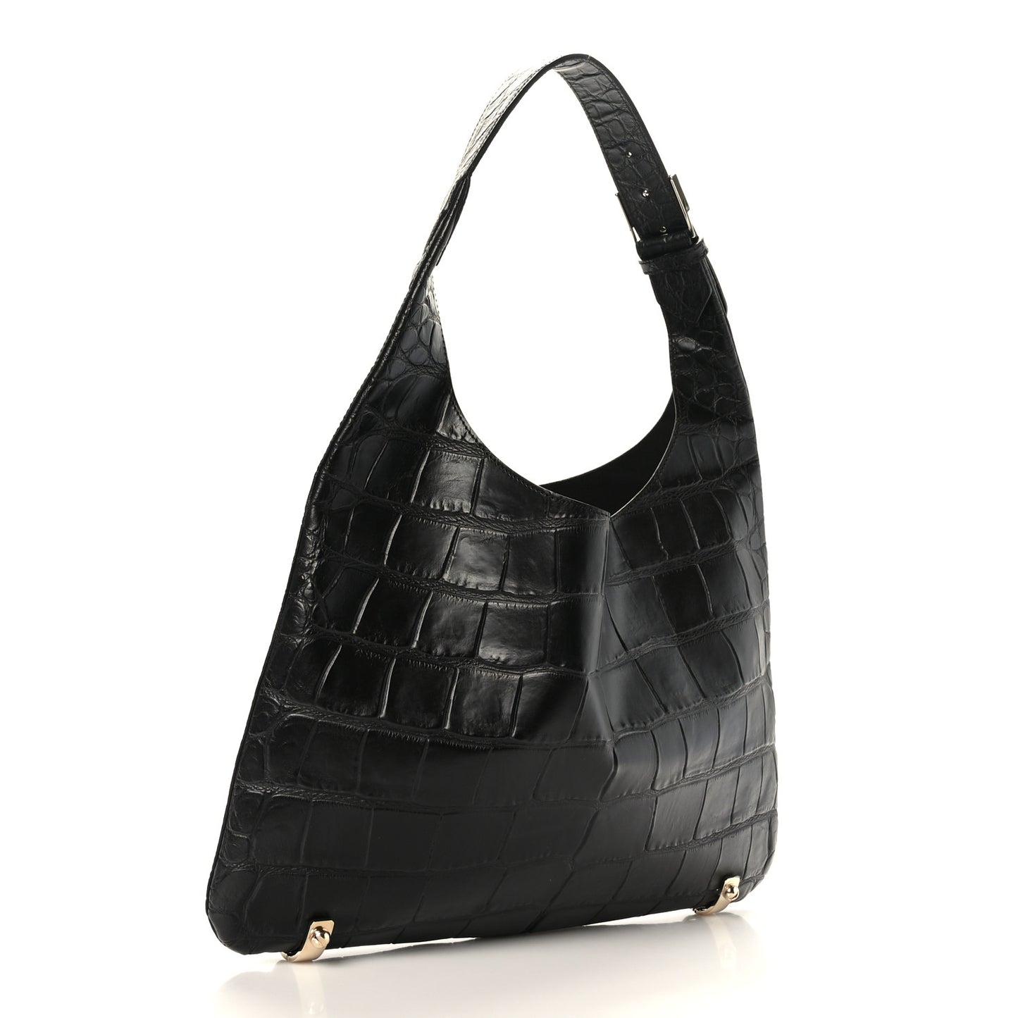 Calfskin Crocodile Embossed Small HDG Hobo Bag Black