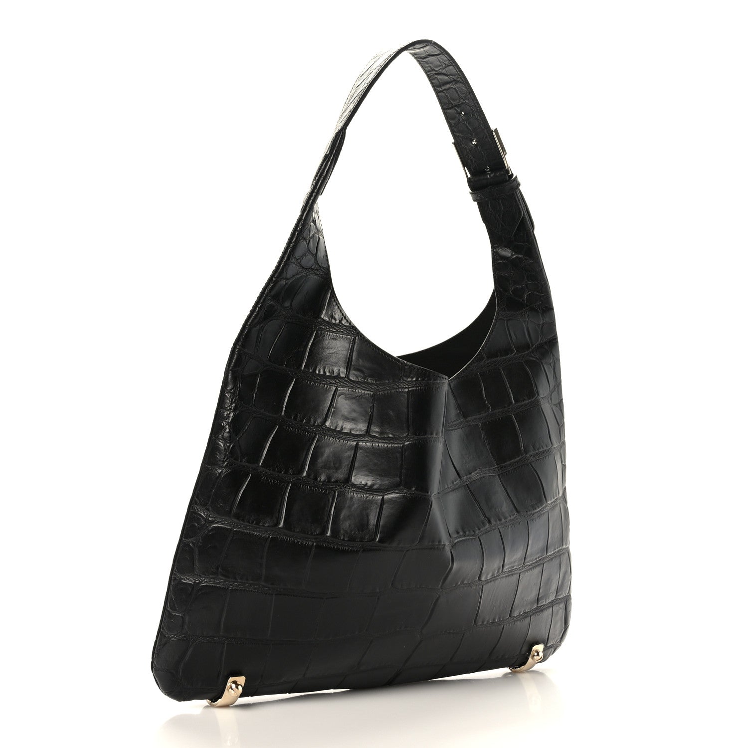 Givenchy Calfskin Crocodile Embossed Small HDG Hobo Bag Black 3 of 7