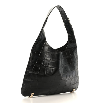 Givenchy Calfskin Crocodile Embossed Small HDG Hobo Bag Black 3 of 7