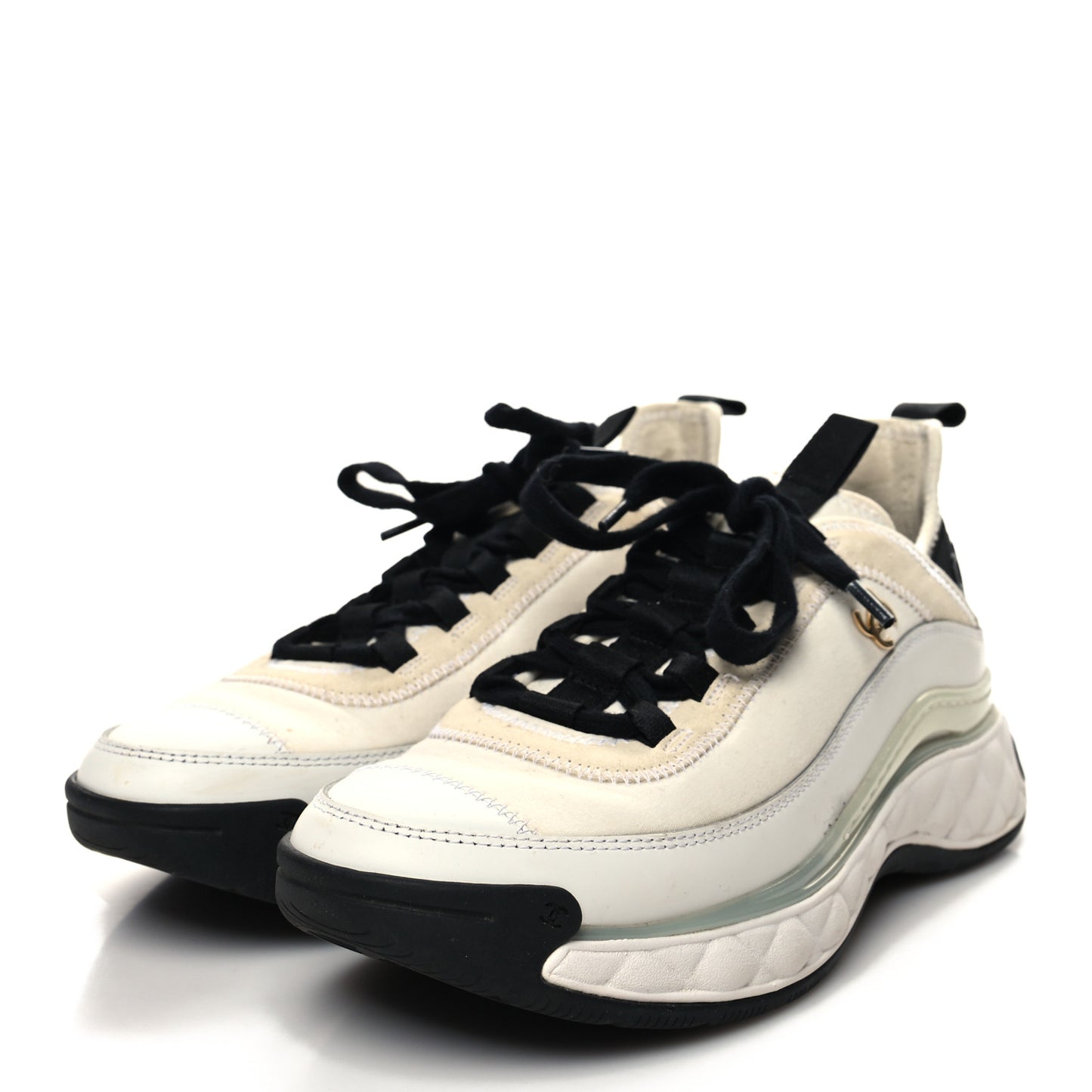 Velvet Calfskin Mixed Fibers CC Sneakers 37.5 Ivory Black