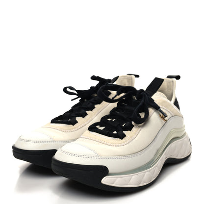 Chanel Velvet Calfskin Mixed Fibers CC Sneakers 37.5 Ivory Black 3 of 11