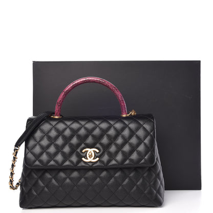 Chanel Caviar Elaphe Quilted Medium Coco Handle Flap Black Burgundy 9 of 9