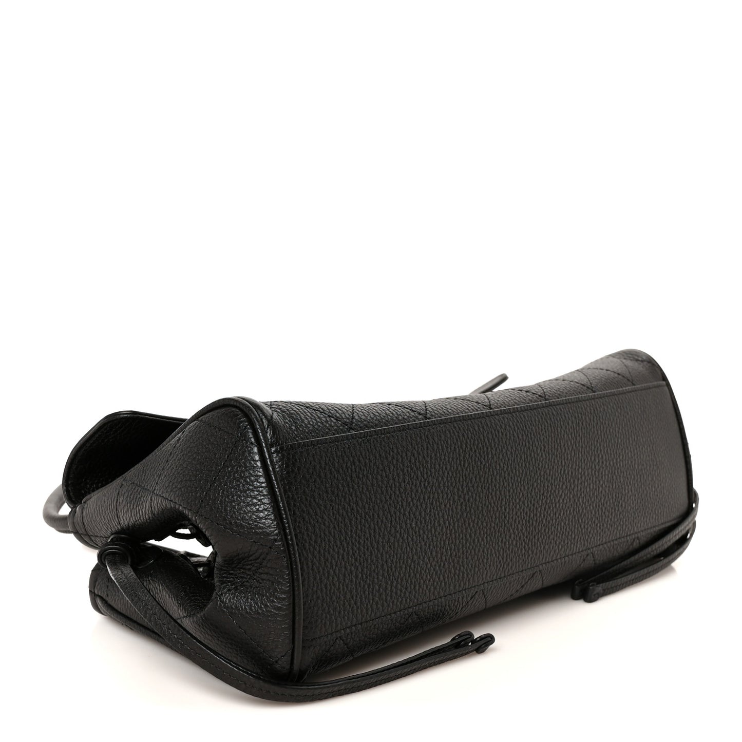 Grained Calfskin Stitched Urban Essentials Small Shopping Bag Black