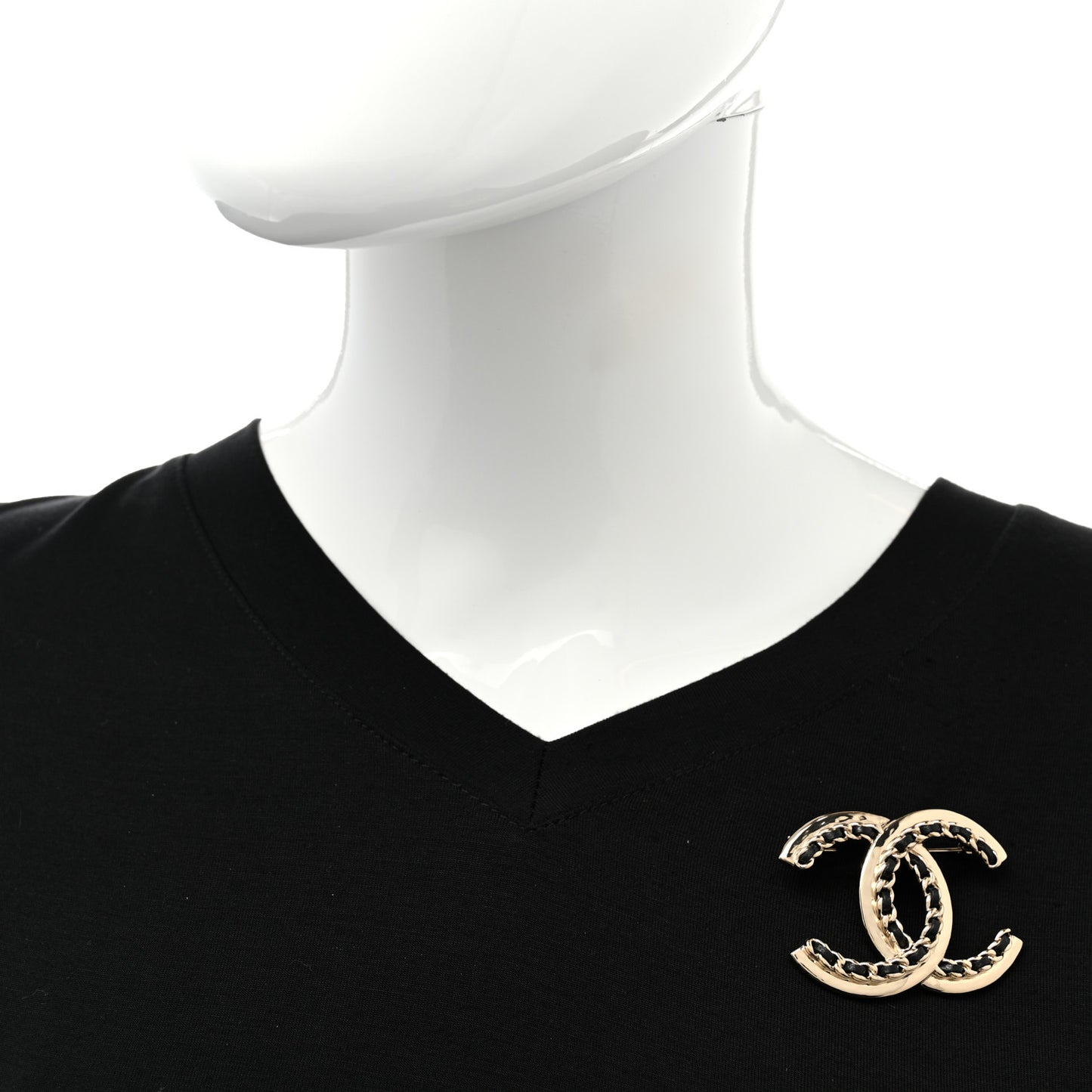 Lambskin Chain CC Chain Brooch Black Gold