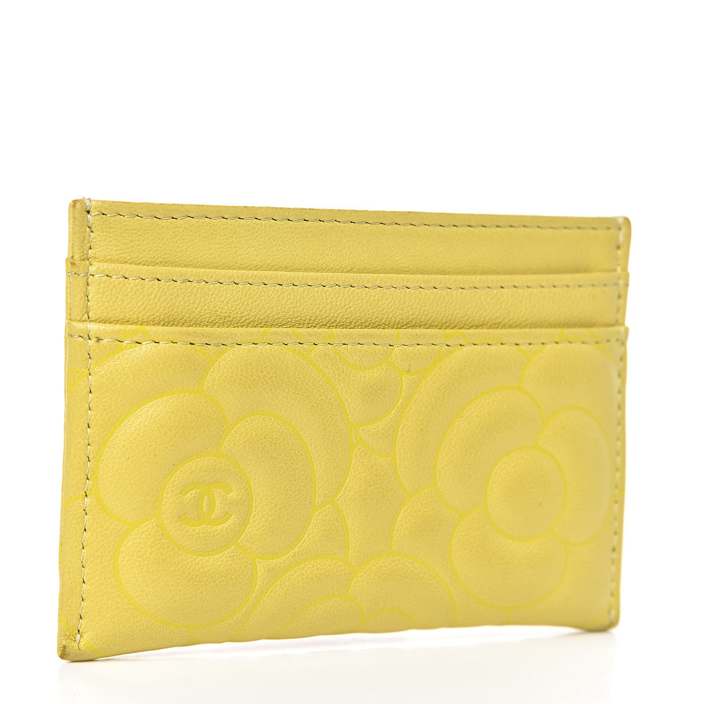 Goatskin Camellia Embossed Card Holder Yellow