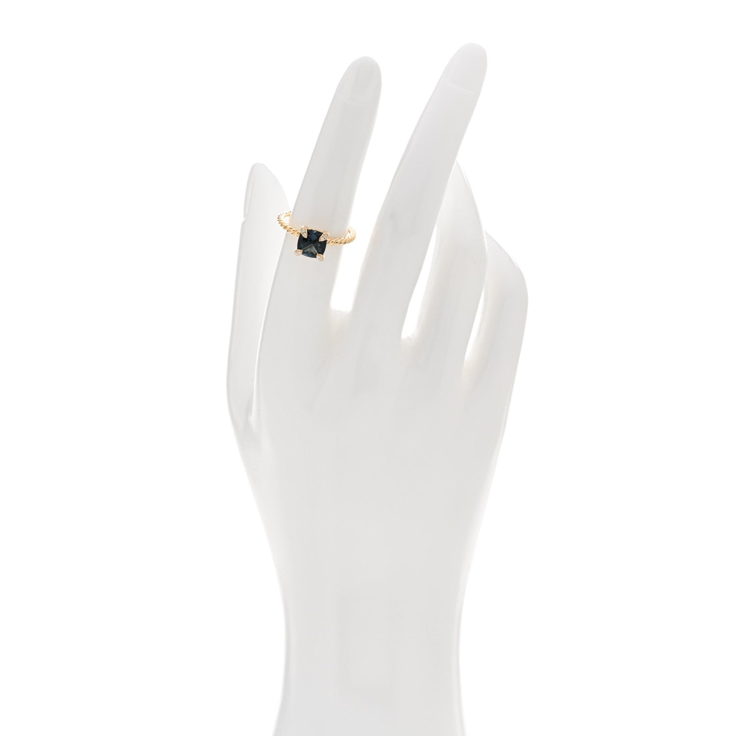 David Yurman 18K Yellow Gold Diamond Blue Topaz 7mm Chatelaine Ring 51 5.75 2 of 4