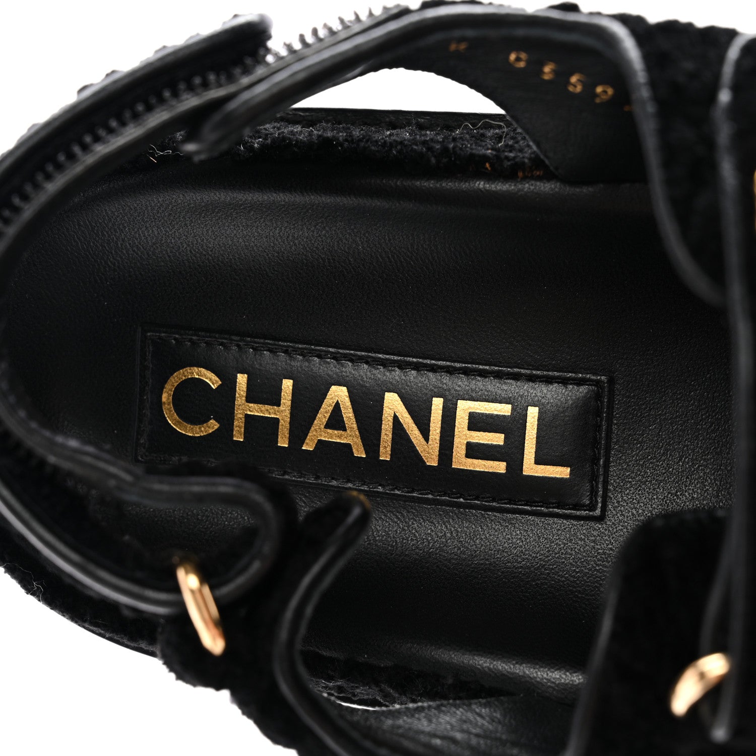 Chanel Tweed Velcro Dad Sandals 37 Black 8 of 14