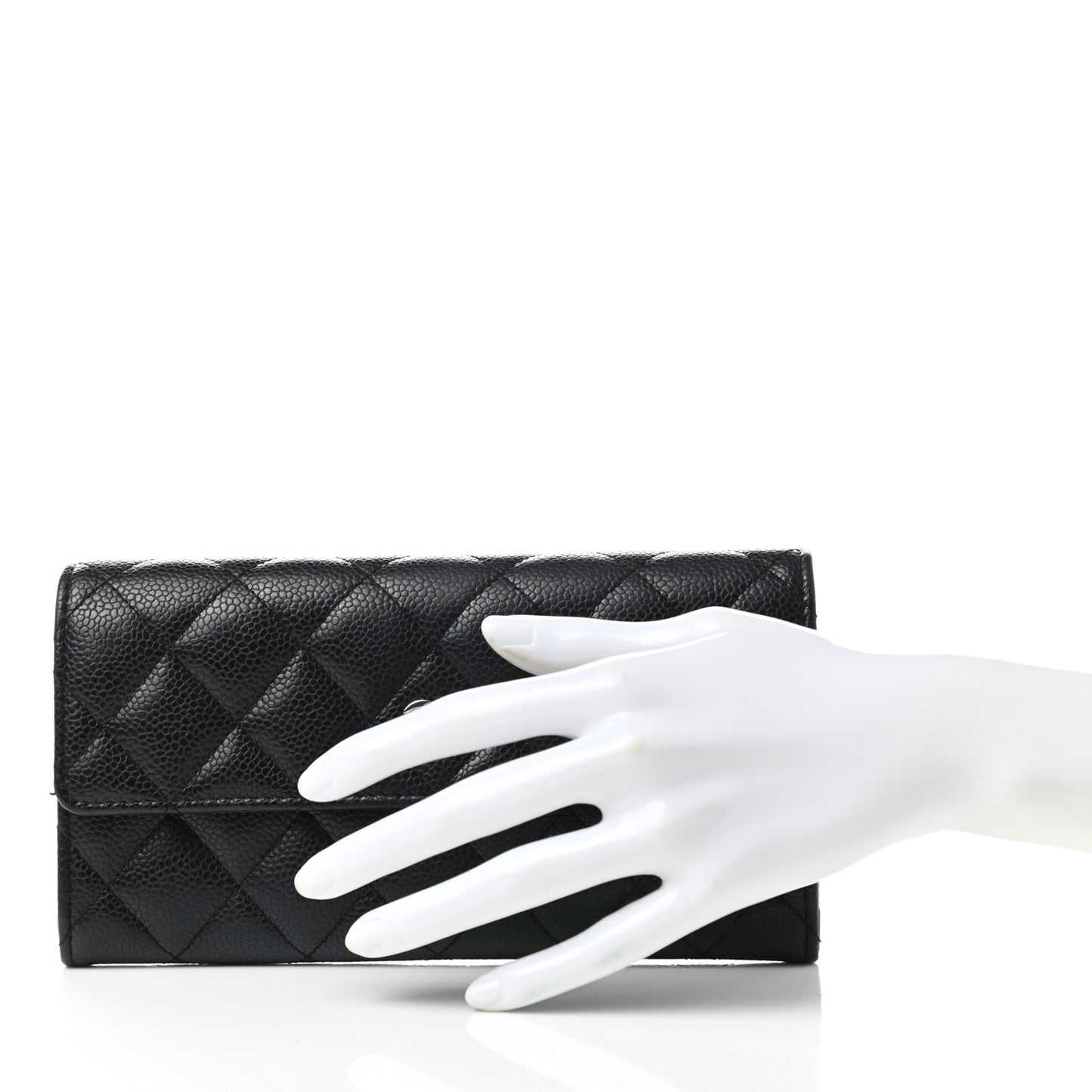 Caviar Quilted Large Gusset Flap Wallet Black