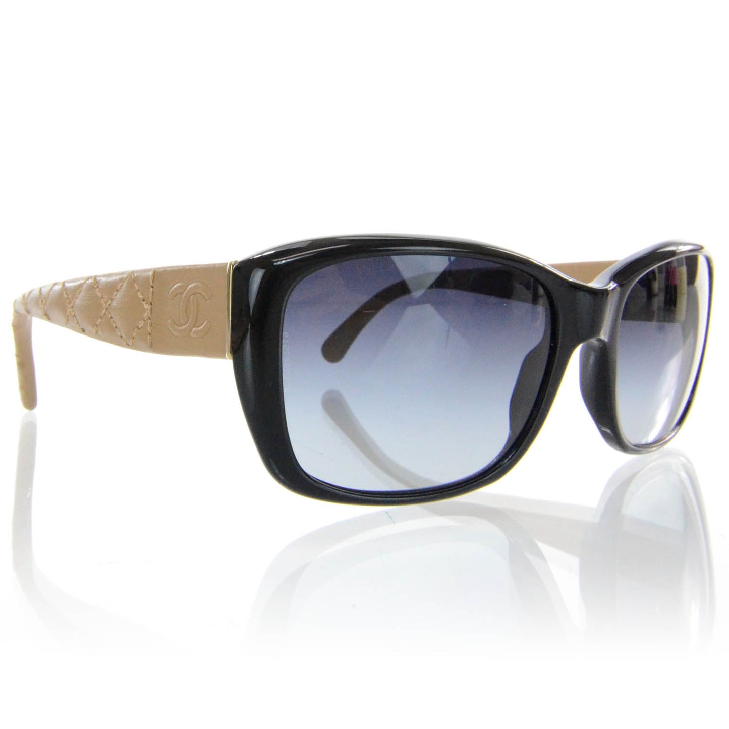 Leather Quilted CC Sunglasses Black Beige 5201 Q