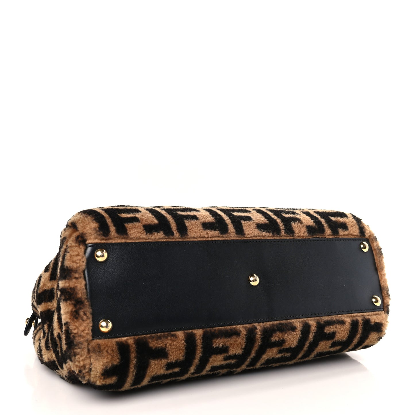 Shearling Nappa Macro FF 1974 Medium Peekaboo Iconic Satchel Tobacco Black