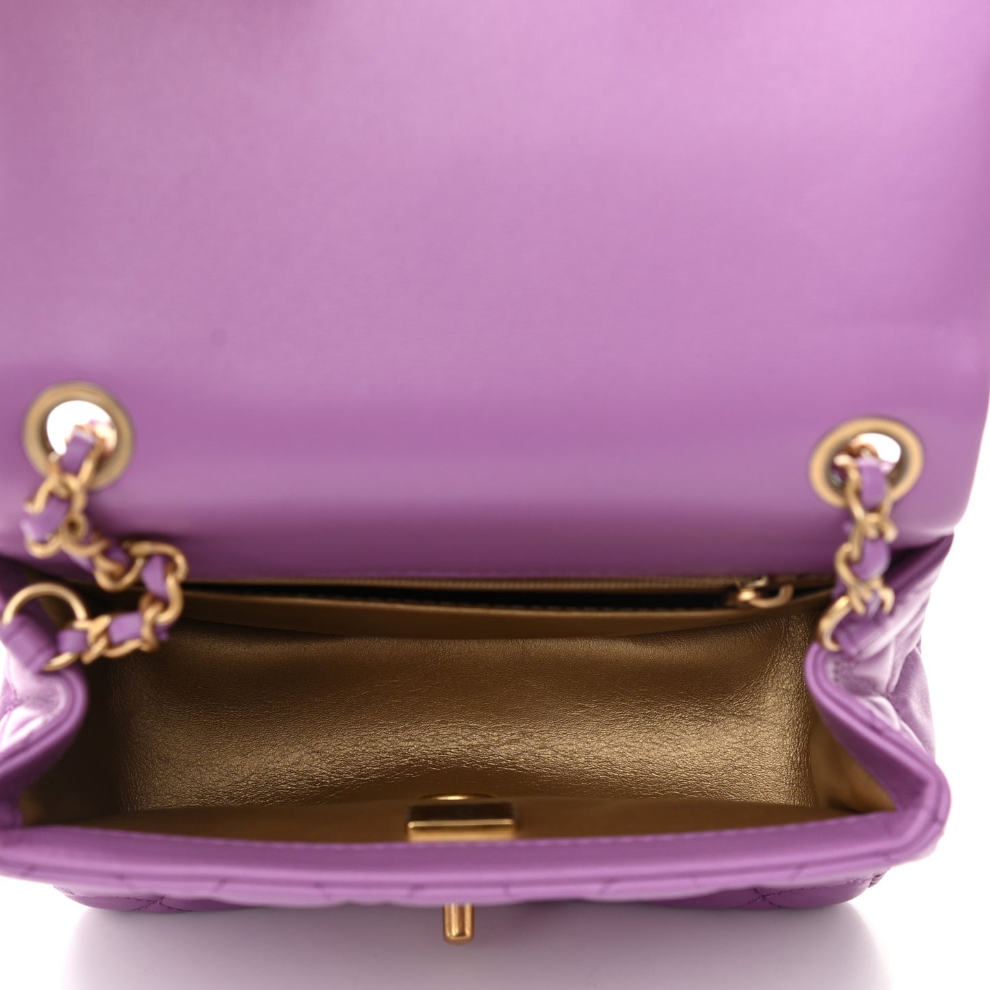 Lambskin Quilted Mini Pearl Crush Flap Purple