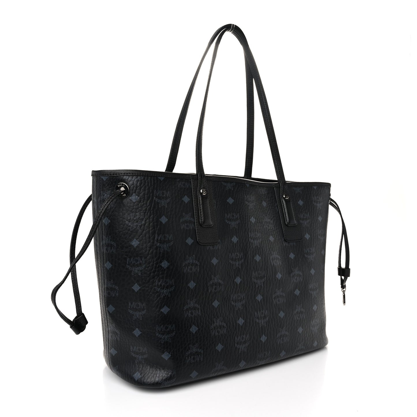 Grained Calfskin Visetos Medium Liz Reversible Shopper Tote Black