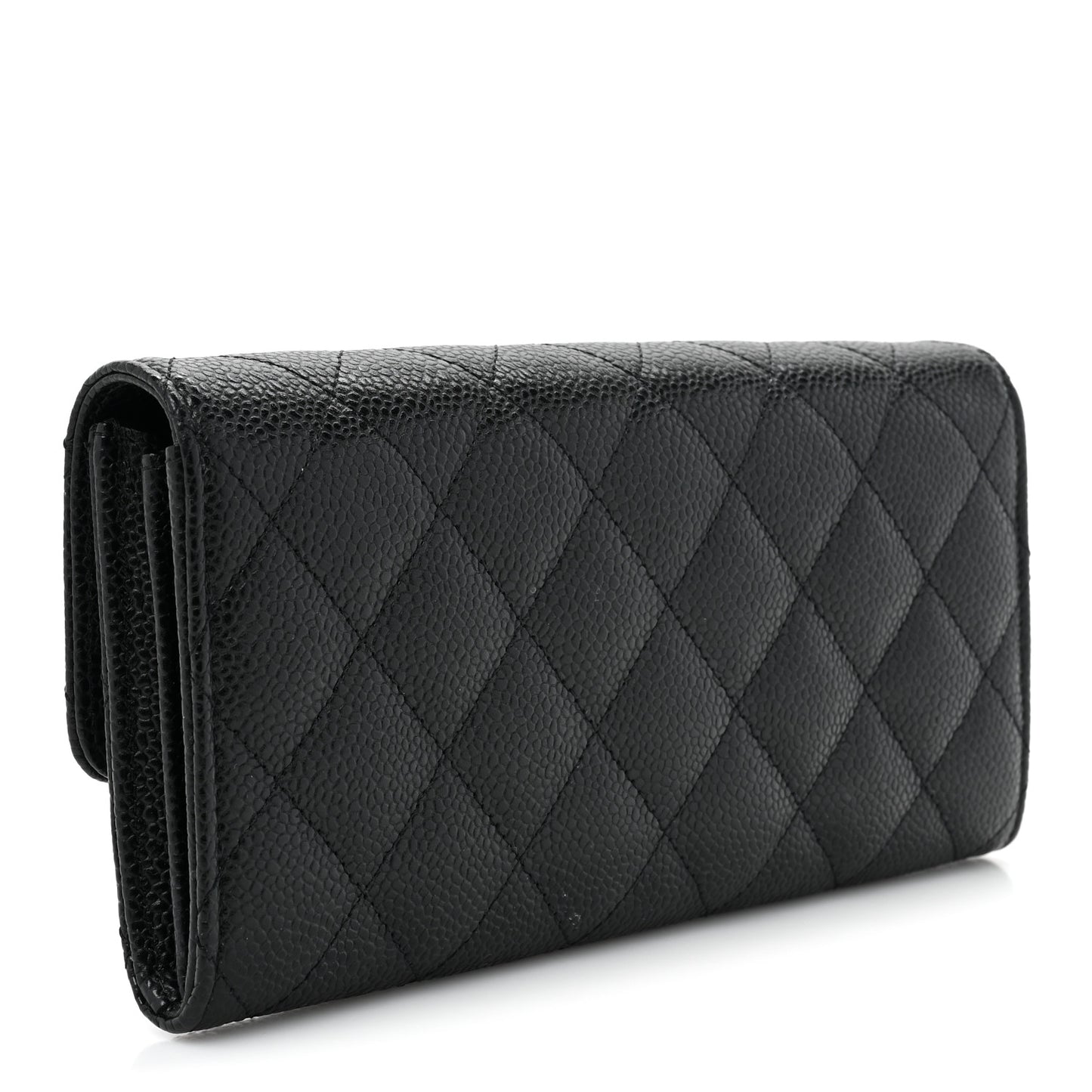 Caviar Quilted Large Gusset Flap Wallet Black