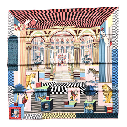 Hermes Silk Grand Theatre Nouveau Scarf 90 Bleu Vieux Rose Vert 1 of 6