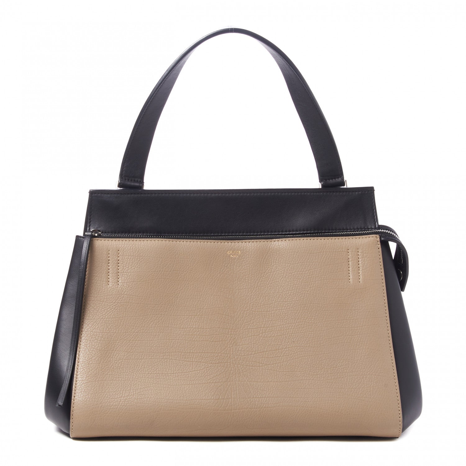 Celine Textured Calfskin Bi-Color Edge Shoulder Bag Black Beige 1 of 8