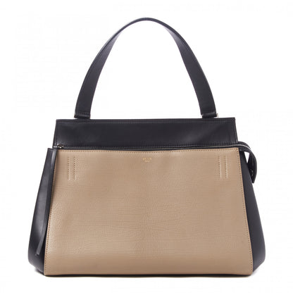 Celine Textured Calfskin Bi-Color Edge Shoulder Bag Black Beige 1 of 8