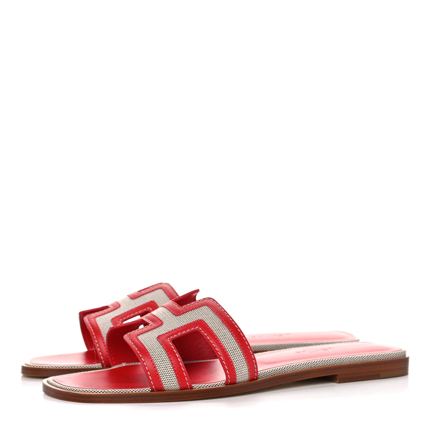 Canvas Calfskin Oran Sandals 38.5 Prunoir Rouge A Levre