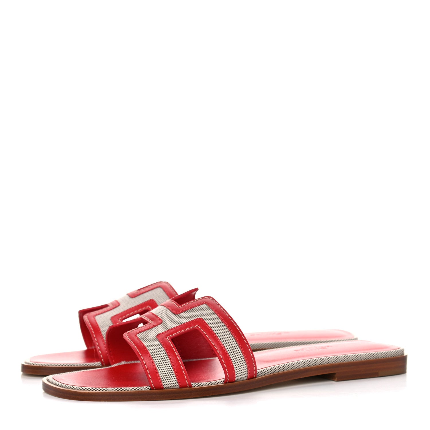 Hermes Canvas Calfskin Oran Sandals 38.5 Prunoir Rouge A Levre 3 of 8