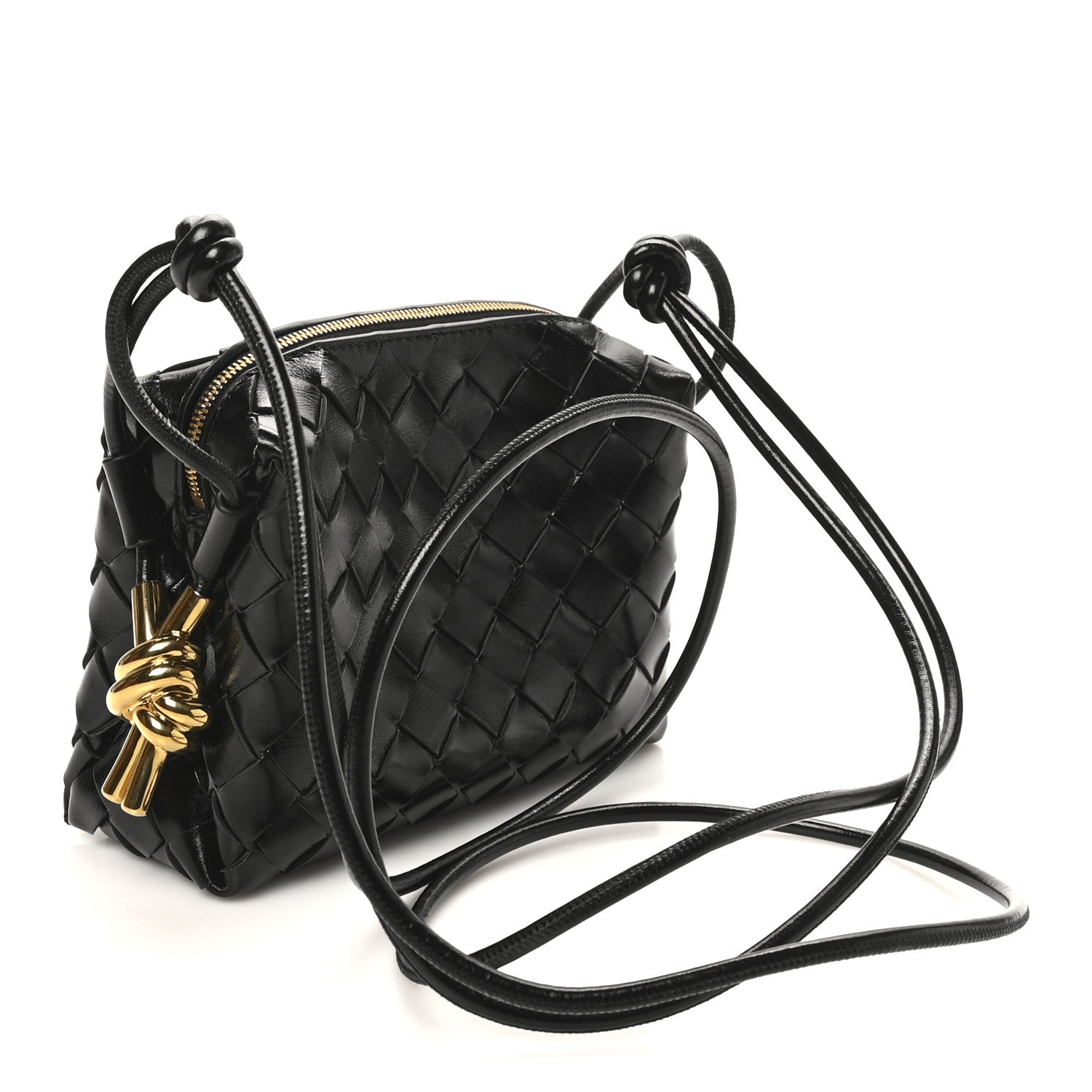 Bottega Veneta Polished Nappa Intrecciato Metallic Knot Mini Loop Camera Bag Black 3 of 9