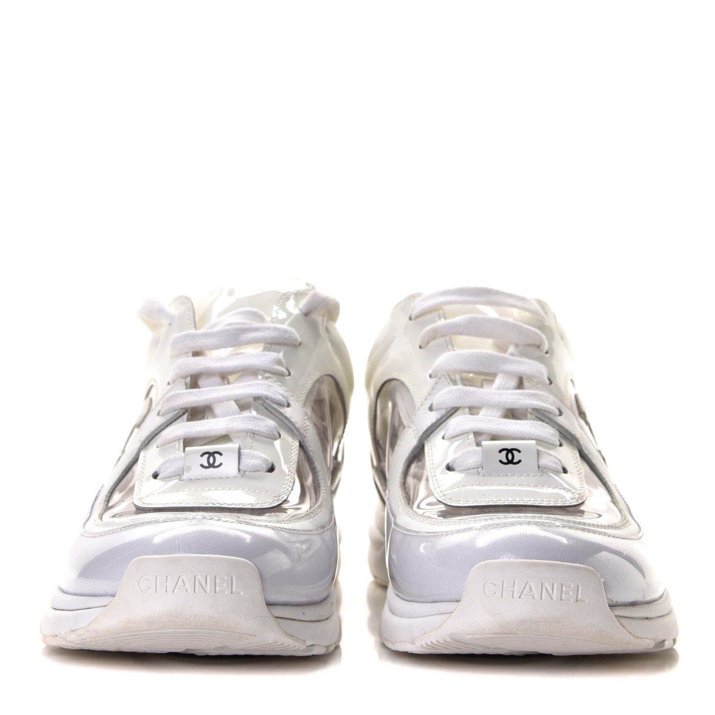 Calfskin Patent Transparent Womens CC Sneakers 38.5 White