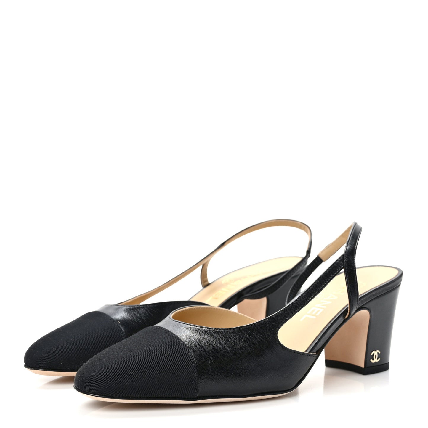 Lambskin Patent Cap Toe CC Slingback Pumps 39.5 Black