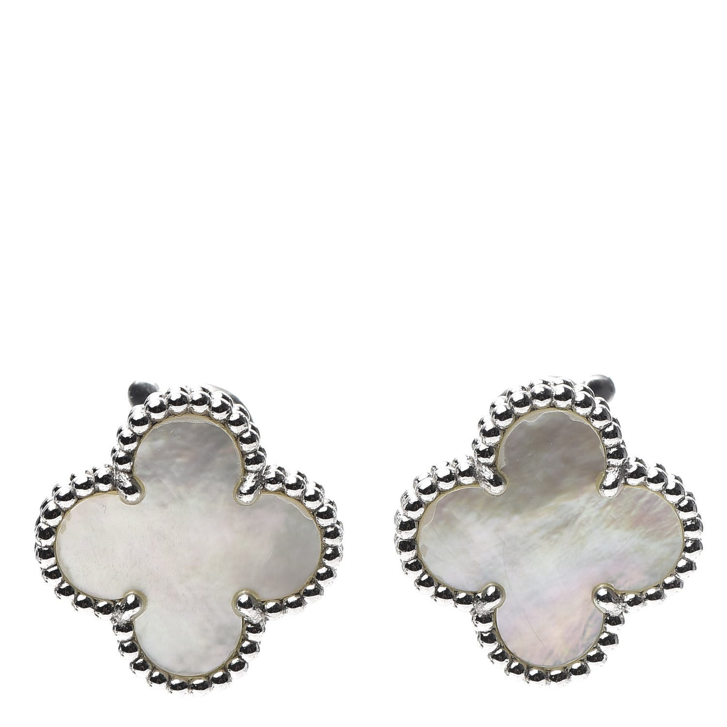18K White Gold Mother of Pearl Vintage Alhambra Earrings