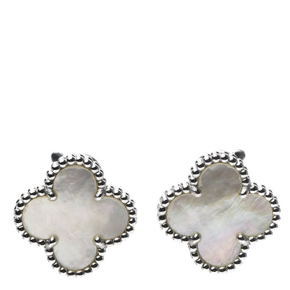 Van Cleef & Arpels 18K White Gold Mother of Pearl Vintage Alhambra Earrings 3 of 6