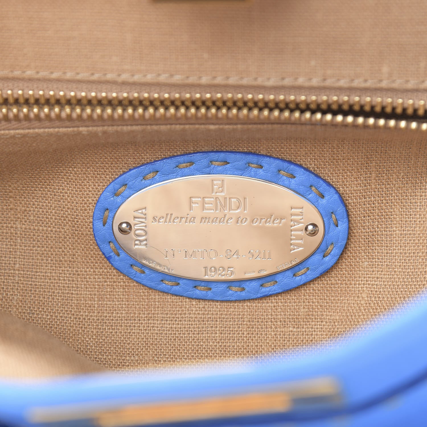 Fendi Cuoio Romano Raffia Selleria Medium Peekaboo Iconic Satchel Blue 7 of 13