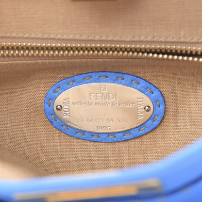 Fendi Cuoio Romano Raffia Selleria Medium Peekaboo Iconic Satchel Blue 7 of 13