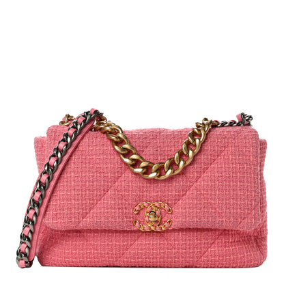 Chanel Metallic Tweed Quilted Large Chanel 19 Flap Pink 1 of 12
