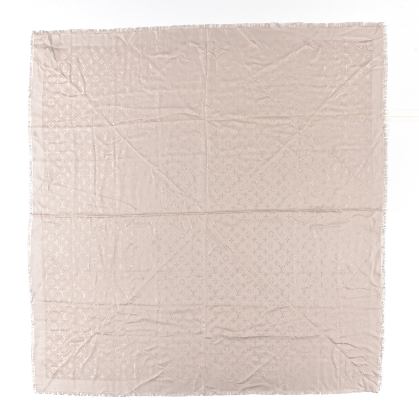 Silk Wool Monogram Shawl Greige