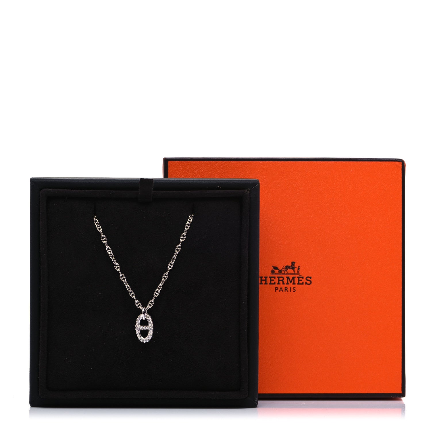 Hermes 18K White Gold Diamond New Farandole Pendant Necklace 7 of 7