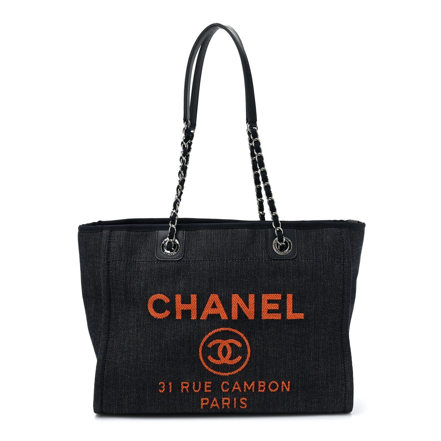 Chanel Denim Small Deauville Tote Blue Orange 1 of 9