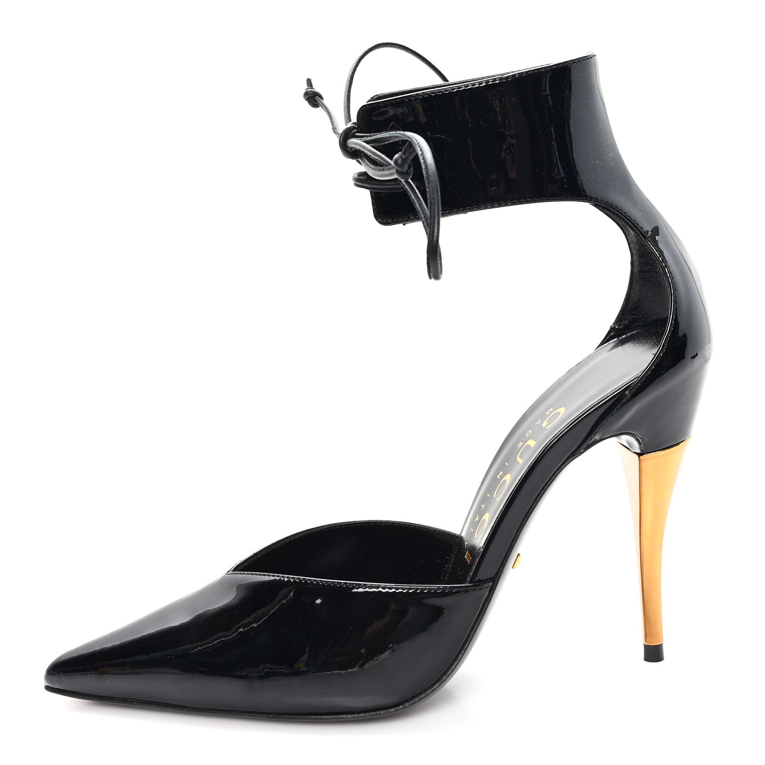 Gucci Vitello Vernice Soft Nappa Priscilla Ankle Cuff Pumps 37.5 Black 1 of 10